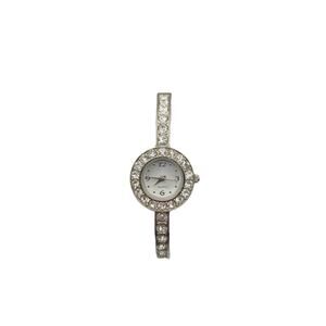 Ladies Gemmed Fashion Quartz Watch 23mm Round Silver Tone Cuff Bracelet